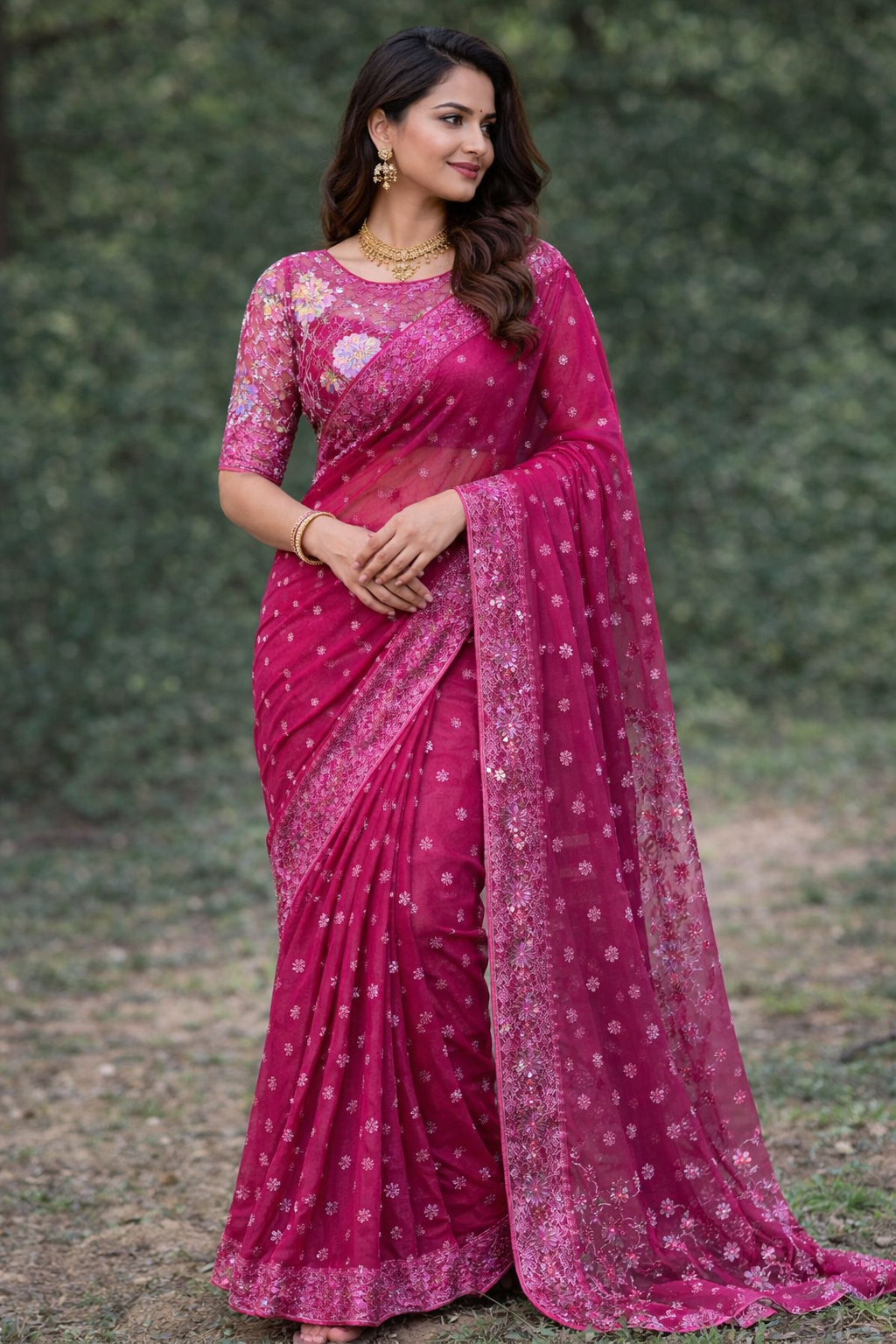 Floral Net Saree